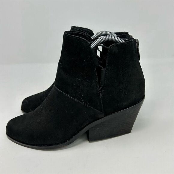 Eileen Fisher Black Leather Ankle Booties Size 7.5 Casual Back Zip Closure - Picture 7 of 12